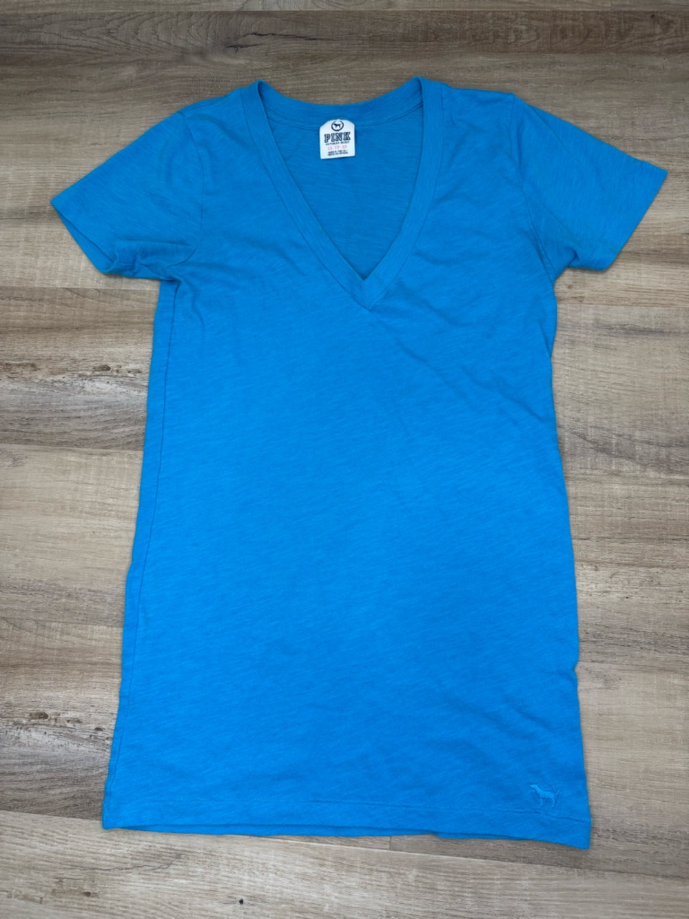 PINK V-Neck Tee in Bright Aqua Blue